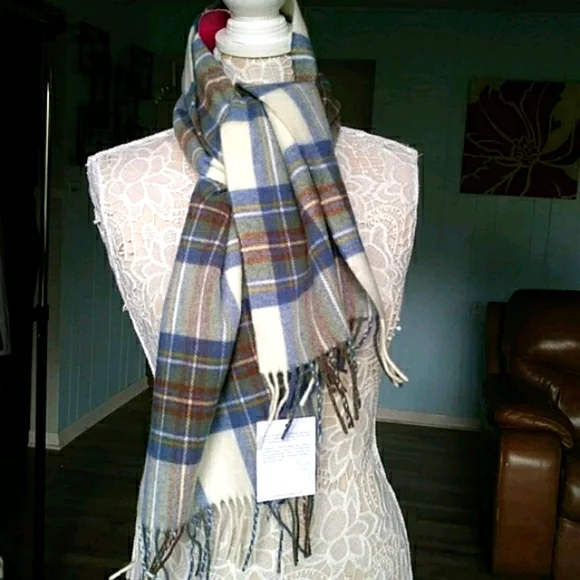 NWT Johnston's lambswool blue plaid scarf - Picture 3 of 9